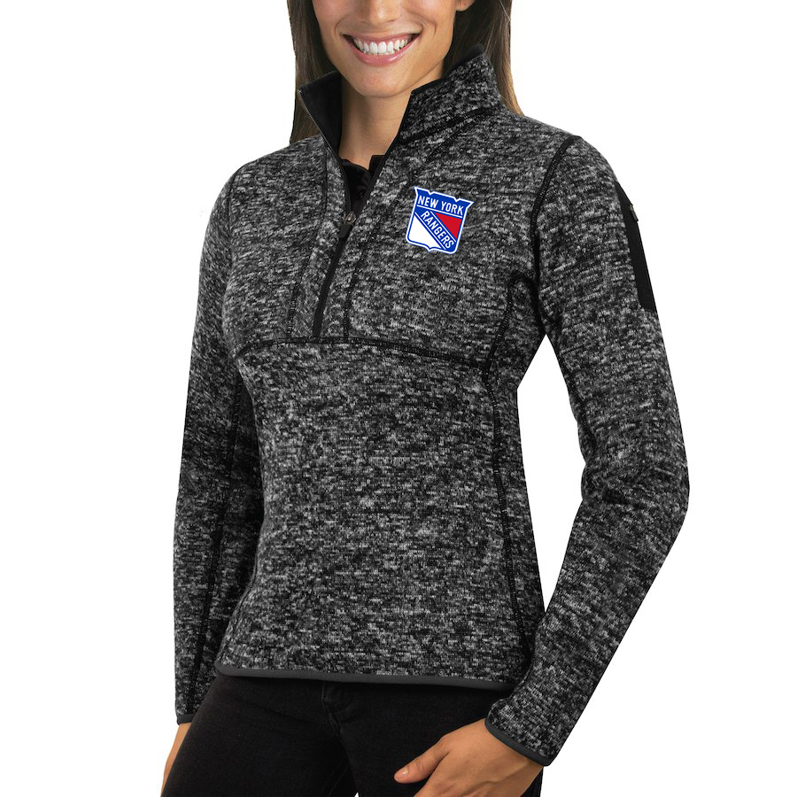 New York Rangers Antigua Women's Fortune 1/2-Zip Pullover Sweater Charcoal